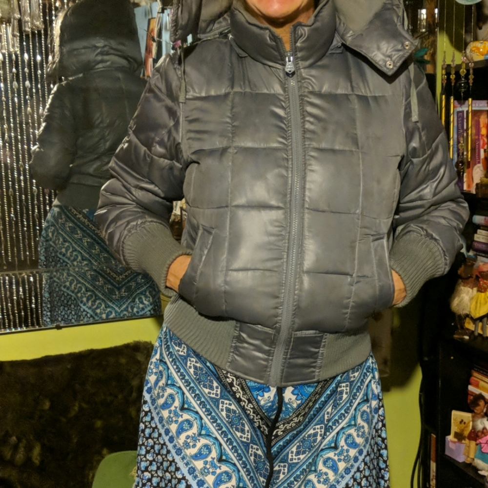 Silver hoodie puff jacket